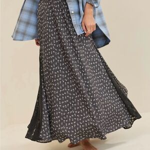 Aerie Floral & Lace Black Maxi Skirt